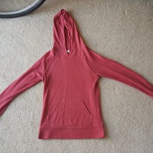 Waffle knit coral sweater with hood